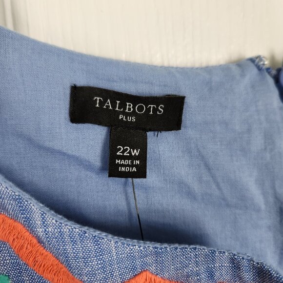 Talbots Embroidered Linen Shift Dress 22W Women Plus Sleeveless Coastal Blue New - Picture 8 of 15